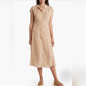 Lucky Brand Women's Short Sleeve Midi Shirtdress Ginger Leopard Print